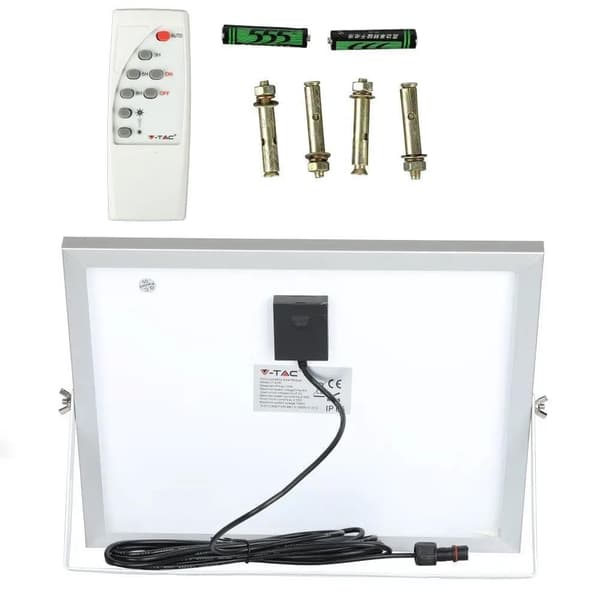 V-TAC 16W Svart IP65 Solcells-LED-projektor, Fjärrkontroll, Timer VT-40W 6000K 1050lm