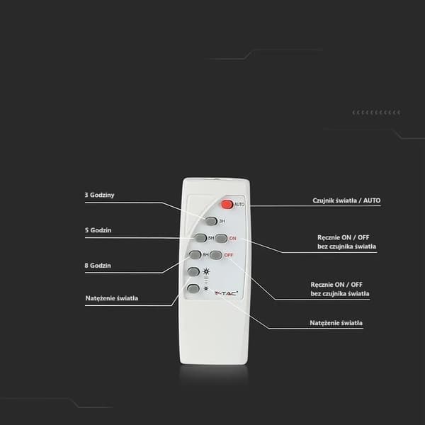 V-TAC 16W Svart IP65 Solcells-LED-projektor, Fjärrkontroll, Timer VT-40W 6000K 1050lm