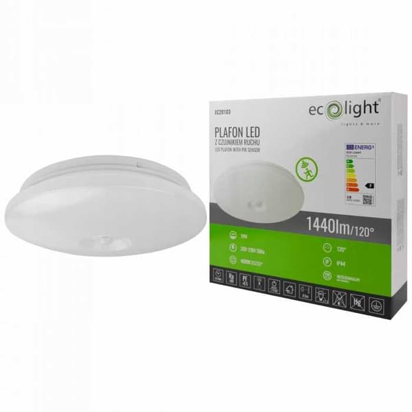 LED loftlampe 18W 4000K IP44 med PIR-sensor
