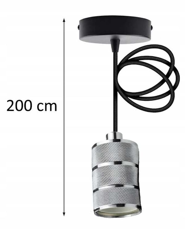 Hängande taklampa, 2m, E27, 60W, krom