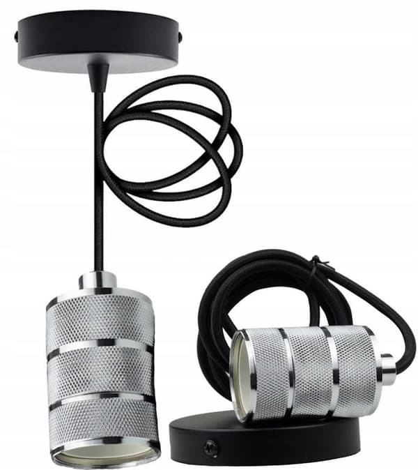 Hängande taklampa, 2m, E27, 60W, krom