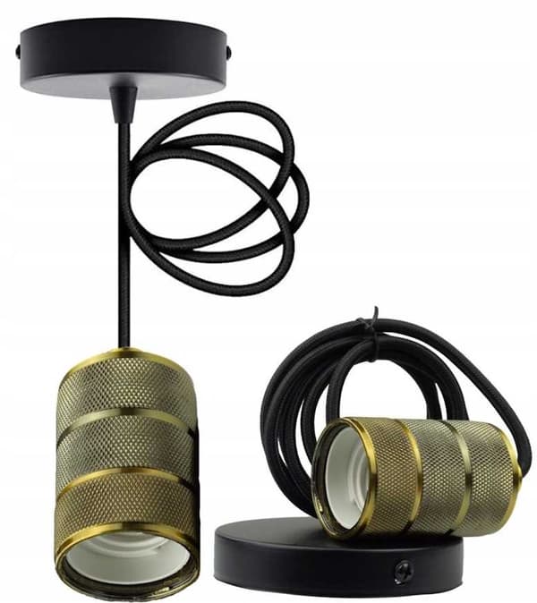 Loftlampe pendel 2m E27 60W gul kobber