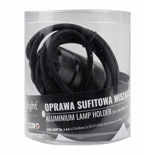 Hængende loftslampe, 2m E27, 60W, sort, skinnende