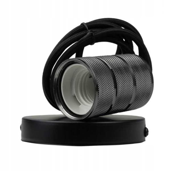Hængende loftslampe, 2m E27, 60W, sort, skinnende