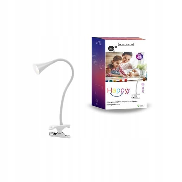 Skrivebordslampe E27 HAPPY med klips hvid