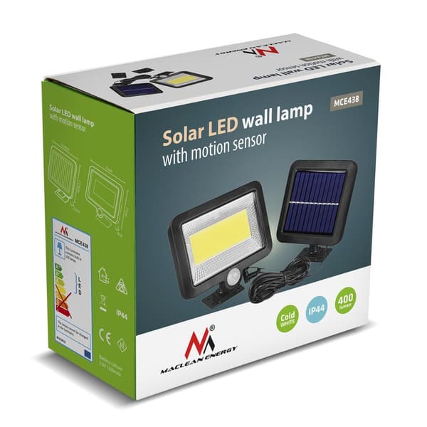 Solcellsdriven LED-strålkastare med rörelsesensor Maclean, IP44, 5W, 400lm, 6000K MCE438