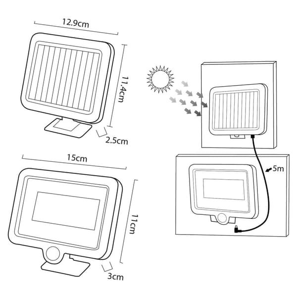 Solcellsdriven LED-strålkastare med rörelsesensor Maclean, IP44, 5W, 400lm, 6000K MCE438