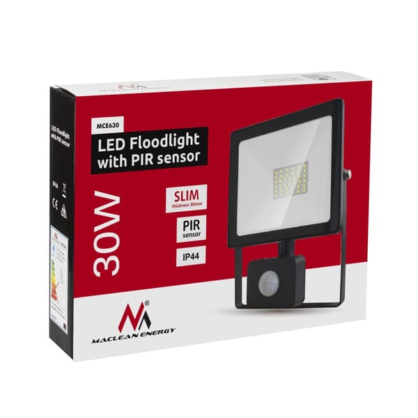 LED-projektør med bevægelsessensor 30W, 2400lm, hvid farve 4000K, IP44