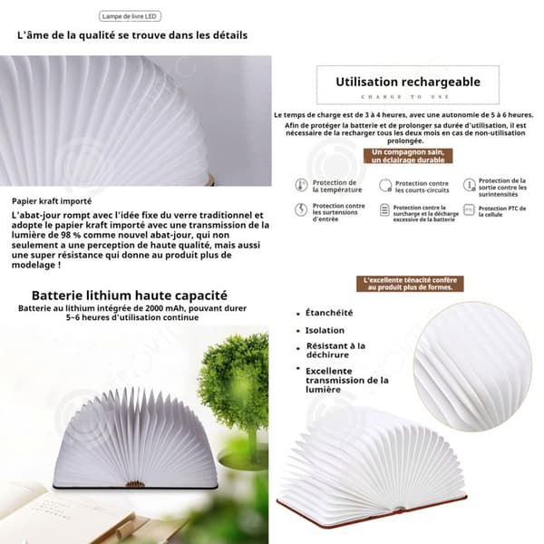INN Trefärgad boklampa i trä USB Modern Minimalistisk Sensorlampa Vikbar bokform Lampa Mood Light LE