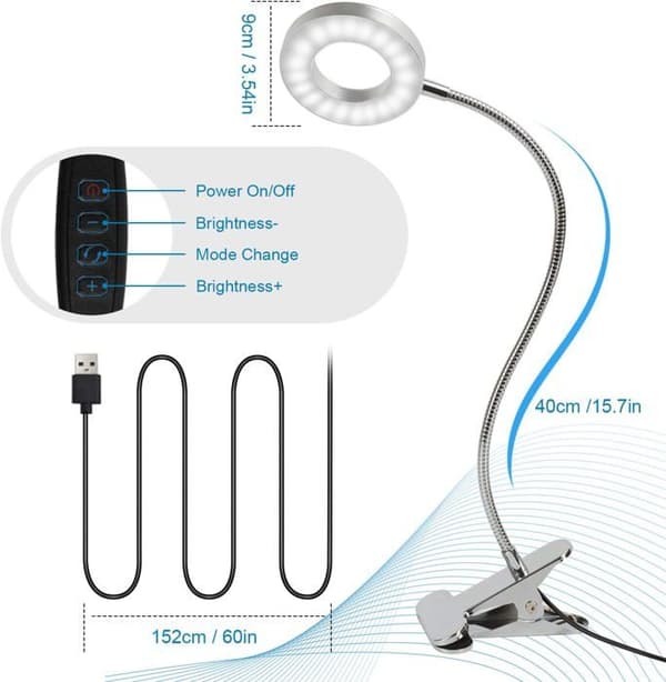 8W Skrivbordslampa Med Klämma 48 LED Flexibel 360° Ljudlampa Klämma 3 Belysningslägen &amp; 10 Ljusstyrkenivåer Skrivbordslampa
