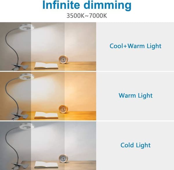 8W Skrivbordslampa Med Klämma 48 LED Flexibel 360° Ljudlampa Klämma 3 Belysningslägen &amp; 10 Ljusstyrkenivåer Skrivbordslampa