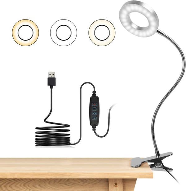 8W Skrivbordslampa Med Klämma 48 LED Flexibel 360° Ljudlampa Klämma 3 Belysningslägen &amp; 10 Ljusstyrkenivåer Skrivbordslampa