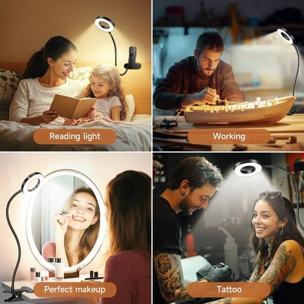 Skrivbordslampa med 360° Flexibel Klämma 40cm – 3 Läge & 10 Justerbara Ljusstyrkor, USB Klämbar för Kontor/Studie (Ögonskydd)