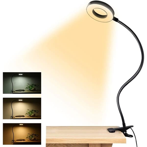 Skrivbordslampa med 360° Flexibel Klämma 40cm – 3 Läge & 10 Justerbara Ljusstyrkor, USB Klämbar för Kontor/Studie (Ögonskydd)