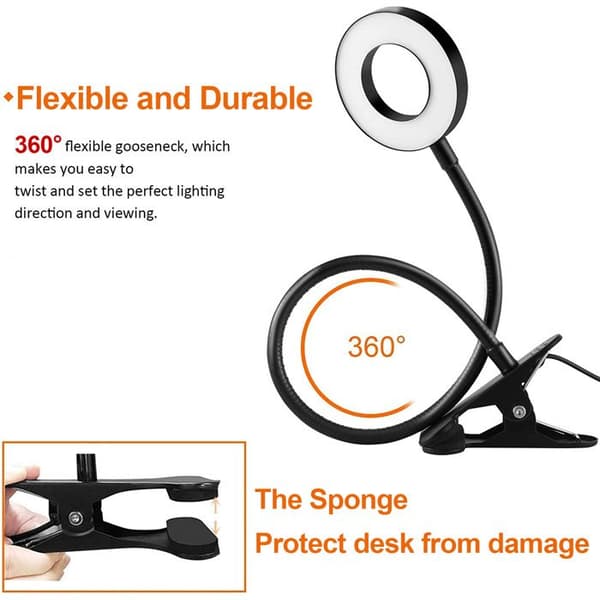 Skrivbordslampa med flexibel klämma 360° 70cm – LED-ljus utan flimmer, 3 temperaturer & 10 nivåer, klämma för säng/skrivbord