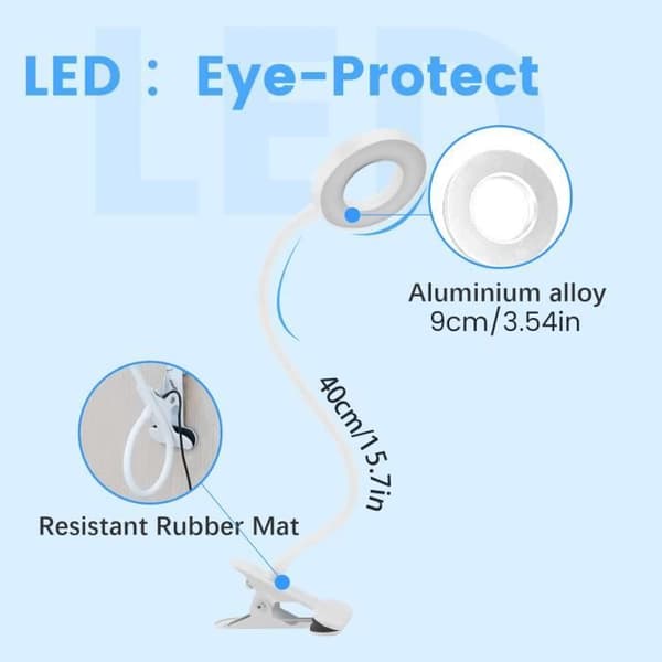 Klämd LED-skrivbordslampa 360 ° flexibel läsare Klämd USB-skrivbordslampa för studier och arbete