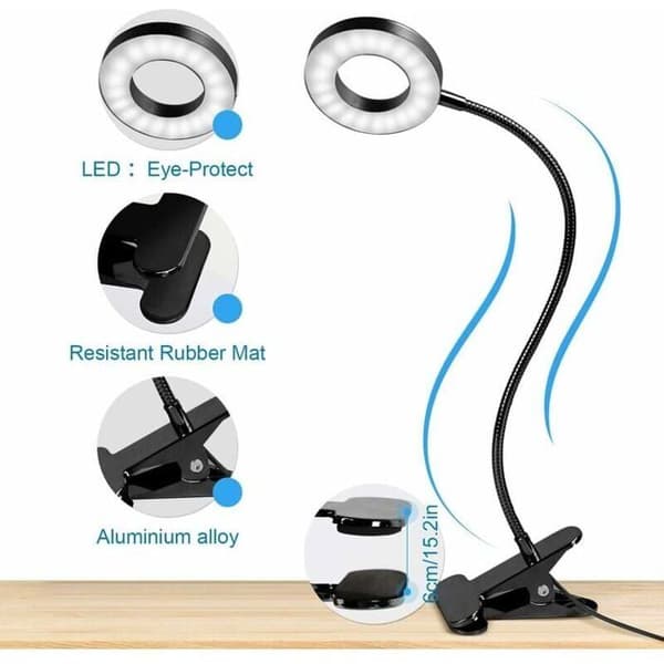 Bordslampa LED Klämma 48LED 3 Lägen, USB