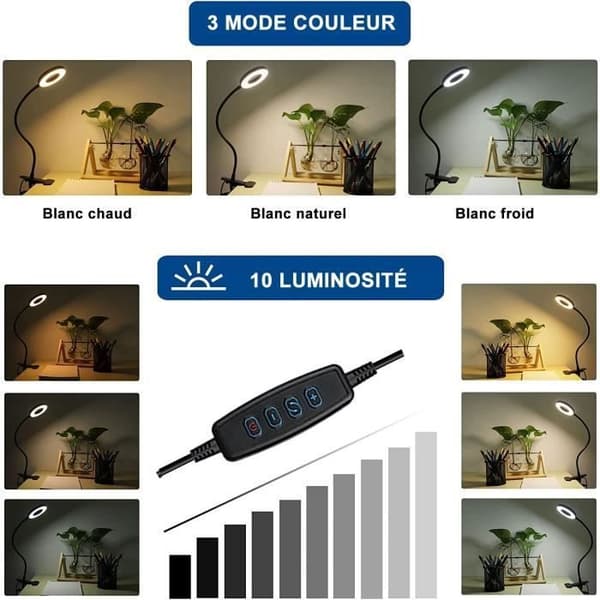 Kontorslampa - 48 LED Flexibel i 360° - 3 Belysningslägen - 10 Ljusstyrkenivåer
