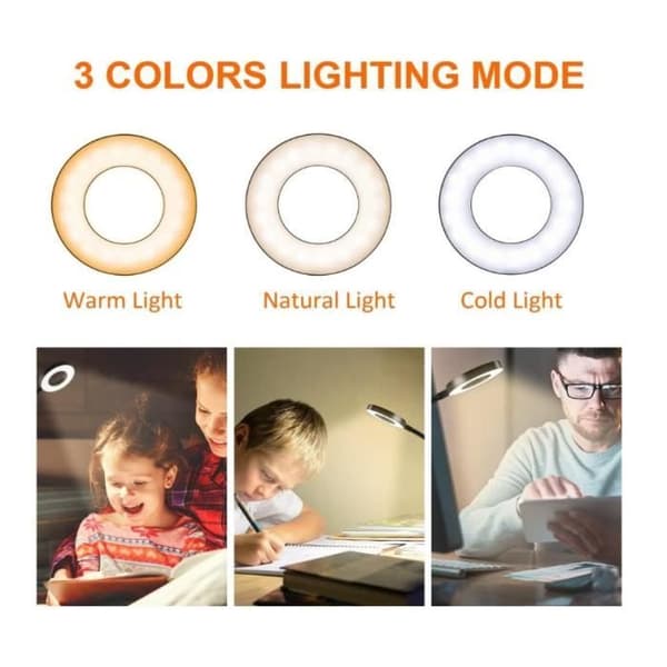 USB Skrivbordslampa 48 LED, 3 Färger 10 Ljusstyrkor, Klämlampa för Bok Ögonvänlig, Flexibel 360 ° Svanelampa