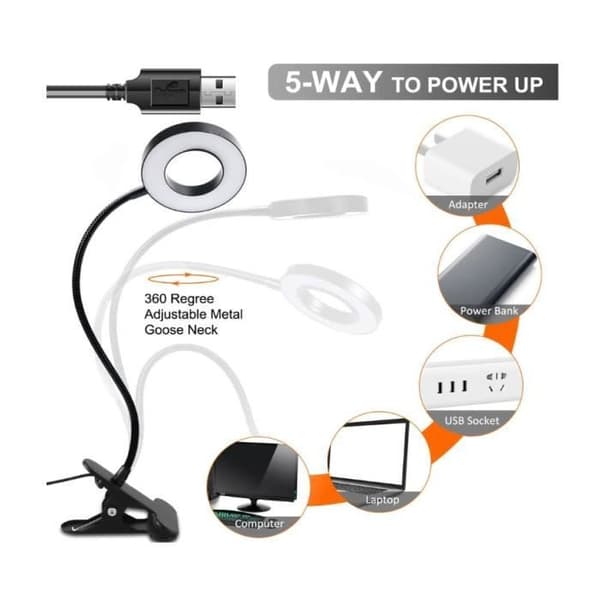 USB Skrivbordslampa 48 LED, 3 Färger 10 Ljusstyrkor, Klämlampa för Bok Ögonvänlig, Flexibel 360 ° Svanelampa