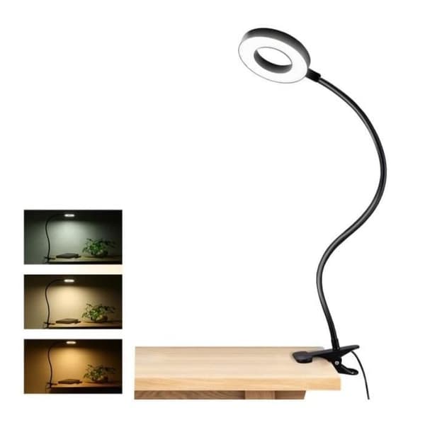 USB Skrivbordslampa 48 LED, 3 Färger 10 Ljusstyrkor, Klämlampa för Bok Ögonvänlig, Flexibel 360 ° Svanelampa