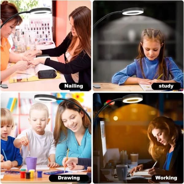Klämbelysning för Läsning, 3 Färger 10 Ljusstyrka, USB Skrifbordslampa 48 LED, Flexibel 360 ° Gås Nack Kläm Lampe (2 Pack)