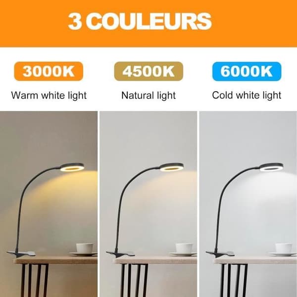 Klämbelysning för Läsning, 3 Färger 10 Ljusstyrka, USB Skrifbordslampa 48 LED, Flexibel 360 ° Gås Nack Kläm Lampe (2 Pack)