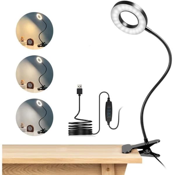 Clip-on LED-skrivbordslampa 360° Flexibel - 3 Läge Belysning Studie Arbete