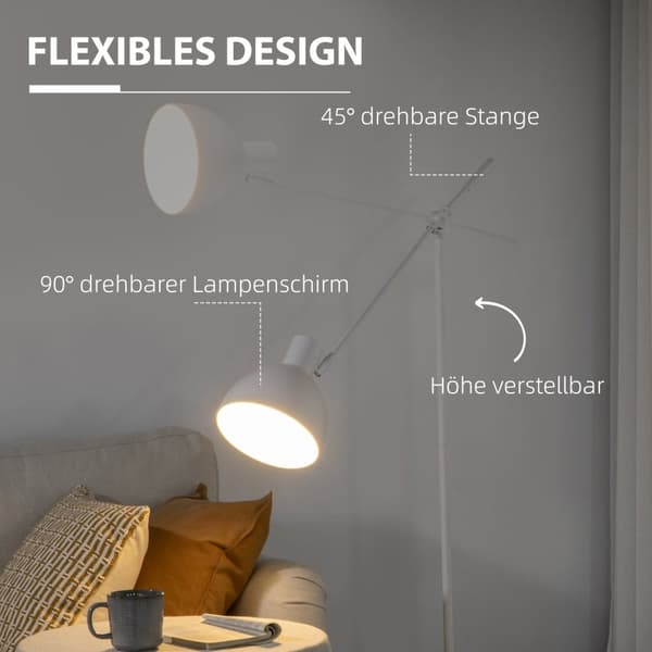 Rootz Industrial Standing Lamp - Floor Lamp - Justerbar belysning - Forbedrer atmosfære - 30 cm x 30 cm x 131-155 cm, hvid