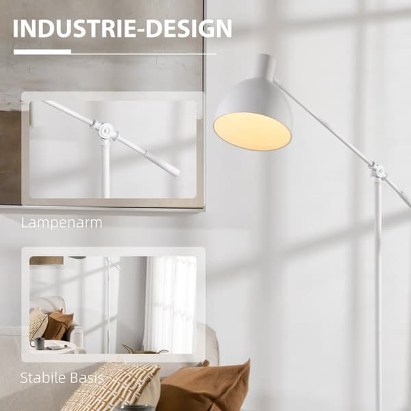 Rootz Industrial Standing Lamp - Floor Lamp - Justerbar belysning - Forbedrer atmosfære - 30 cm x 30 cm x 131-155 cm, hvid