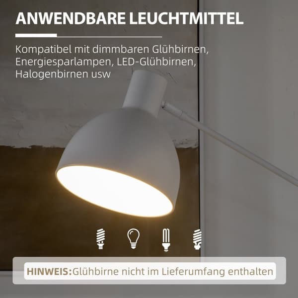 Rootz Industrial Standing Lamp - Floor Lamp - Justerbar belysning - Forbedrer atmosfære - 30 cm x 30 cm x 131-155 cm, hvid