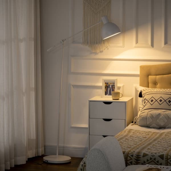 Rootz Industrial Standing Lamp - Floor Lamp - Justerbar belysning - Forbedrer atmosfære - 30 cm x 30 cm x 131-155 cm, hvid