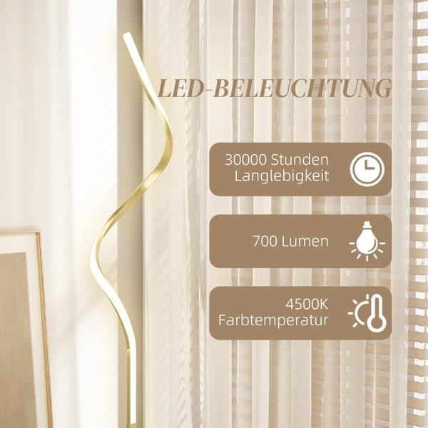 Rootz Spiral Standing Lamp - Floor Lamp - Mood Light - Effektiv belysning - 20,5 x 20,5 x 146 cm - Guld