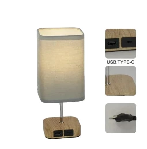 Pöytälamppu, säädettävä kirkkaus, USB- ja Type-C-latausportit,PUU S-a