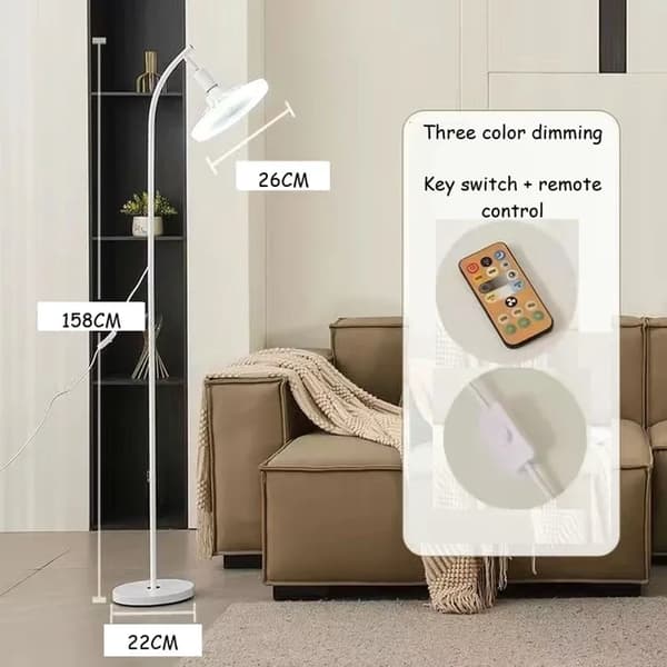 LED Golvlampa, Tre Färger Dimning, Fjärrkontroll,Knappjustering, vit-a, vitt ljus