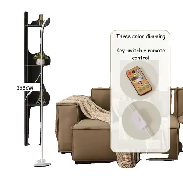 LED Golvlampa, Tre Färger Dimning, Fjärrkontroll,Knappjustering, vit-a, vitt ljus