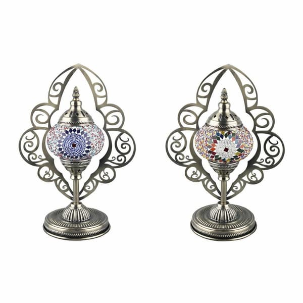 Bordlampe DKD Home Decor Krystal Mosaik Metal Multifarvet Araber (20 x 15 x 42 cm) (2 enheder)