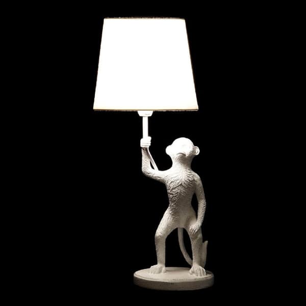Bordlampe DKD Home Decor Hvit Svart Polyester Metall Harpiks 25W 220 V Ape (2 pcs) (20 x 20 x 45 cm)