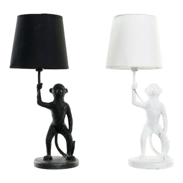Bordlampe DKD Home Decor Hvit Svart Polyester Metall Harpiks 25W 220 V Ape (2 pcs) (20 x 20 x 45 cm)