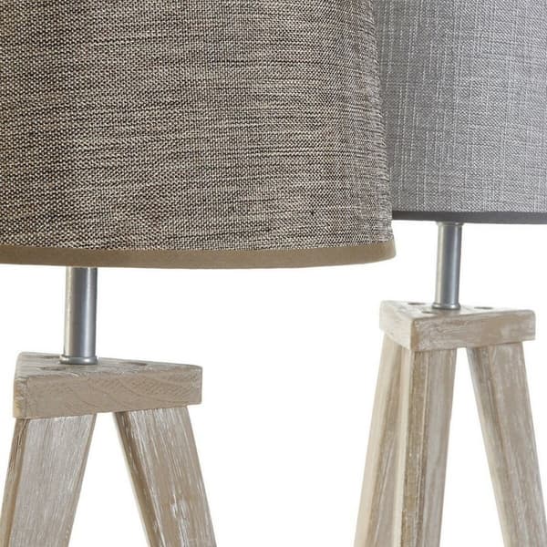 Bordslampa DKD Home Decor Blad Grå Brun linne 250 V 60 W Furu (30 x 30 x 57.5 cm) (2 pcs)