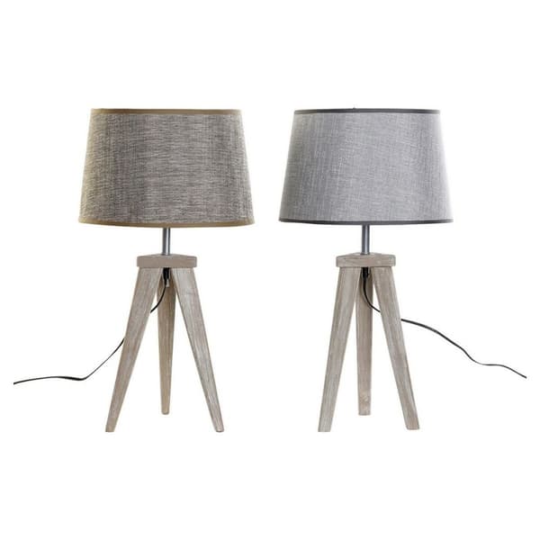 Bordslampa DKD Home Decor Blad Grå Brun linne 250 V 60 W Furu (30 x 30 x 57.5 cm) (2 pcs)