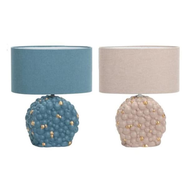 Bordslampa DKD Home Decor Blå Gyllene Brun Tyg Polyester Stengods 220 V 50 W (24 x 15 x 34 cm) (2 antal)