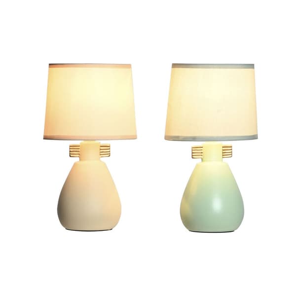 Pöytälamppu DKD Home Decor Kangas Polyesteri Vihreä Kerma Kivitavara 220 V 40 W (2 osaa) (16 x 16 x 27 cm)