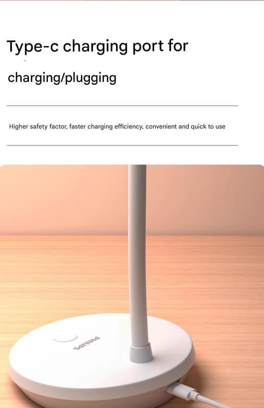 Philips P3 ögonskyddande studielampa skrivbord sänglampa sovsal student laddningsbar liten bordslampa ny