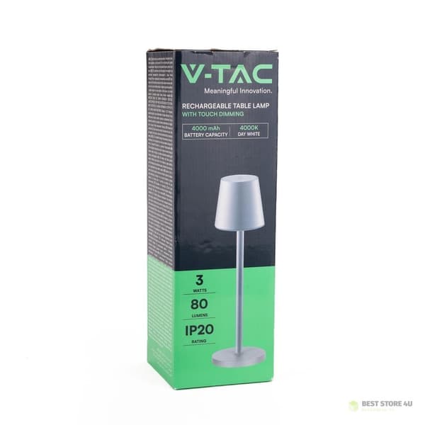 V-TAC 3W LED Nattlampa Skrivbordslampa Laddningsbar Dimbar Grå VT-7703 4000K 70lm