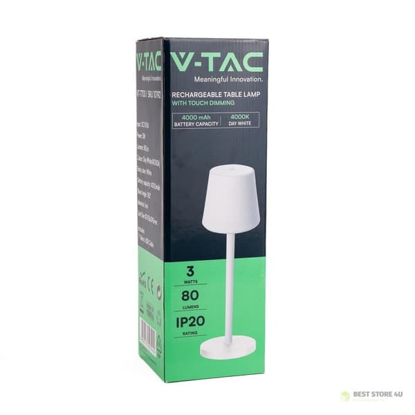 V-TAC 3W LED Nattlampa Skrivbordslampa Laddningsbar Dimbar Vit VT-7703 4000K 70lm