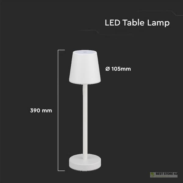 V-TAC 3W LED Nattlampa Skrivbordslampa Laddningsbar Dimbar Vit VT-7703 4000K 70lm
