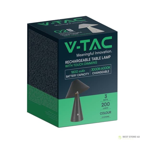 V-TAC 3W LED Natlampe Skrivebordslampe 24cm USB Opladning Dæmpbar Sort VT-1051 3000K-6000K 200lm