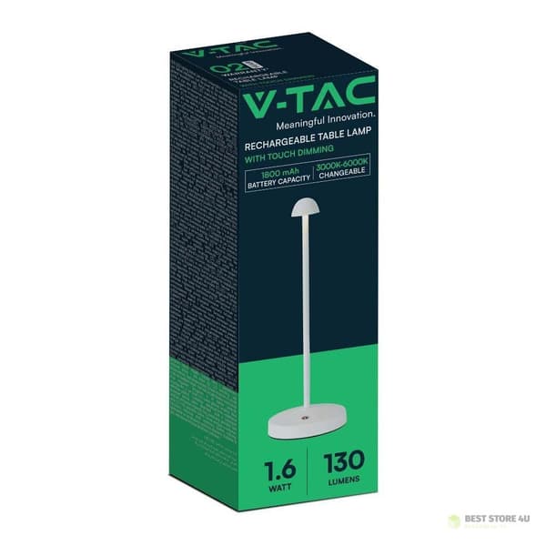 V-TAC 3W LED Nattlampa Skrivbordslampa 29cm USB Laddning Dimbar Vit VT-1073 3000K-6000K 130lm