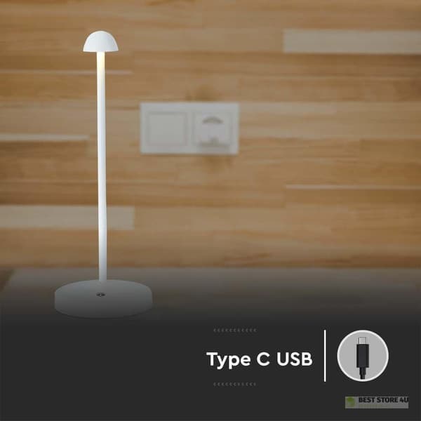 V-TAC 3W LED Nattlampa Skrivbordslampa 29cm USB Laddning Dimbar Vit VT-1073 3000K-6000K 130lm